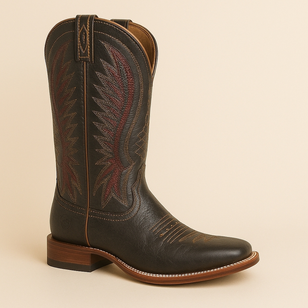 Ariat Vaquera Western Boots 8B Black Red Stitch Square Toe Cowgirl Ranch Core 🤠 - Picture 4 of 10